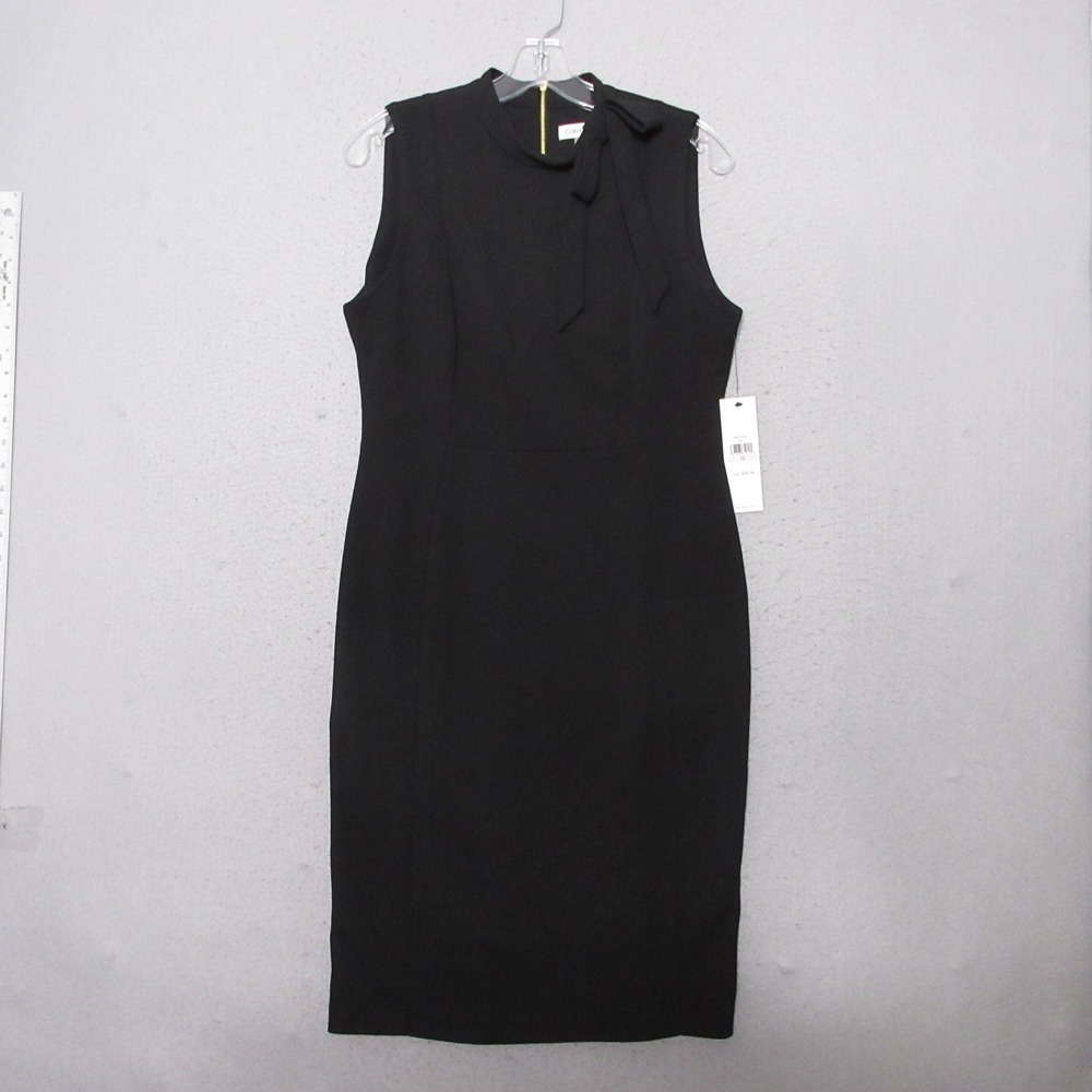 Calvin Klein Dress 10 Black Bow Neck Sleeveless Sheath Career Professional‎ NWT